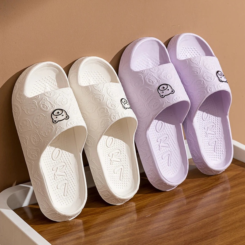 Women’s Slippers Summer Printting Cute Bear Indoor Bathroom Anti-slip Soft Sole Couple Lightness Comfortable Men Leisure Shoes