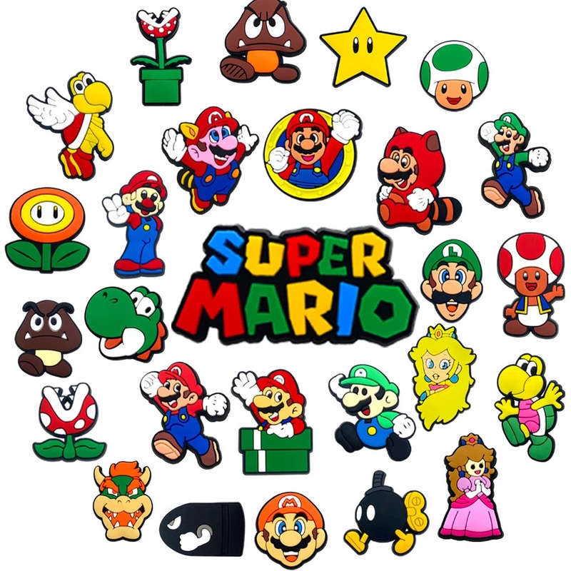 26pcs/set Shoe Charms DIY Mario Accessories For PVC Decorations Fit to Bubble Slides Sandals