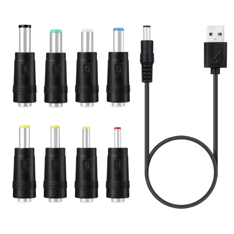 8 in 1 5V USB to DC 5.5×2.1mm 3.5mm 4.0mm 4.8mm 6.4mm 5.5×2.5mm 6.3mm Plug Charging Cord For Fan Speaker Router LED Lamp