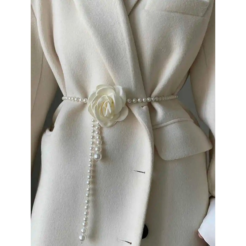 1pcs Pearl Waist Belt Women’s New Style Camellia Decorative Versatile Waist Belt Matching Dress Coat Jacket Fashion Elegant Belt