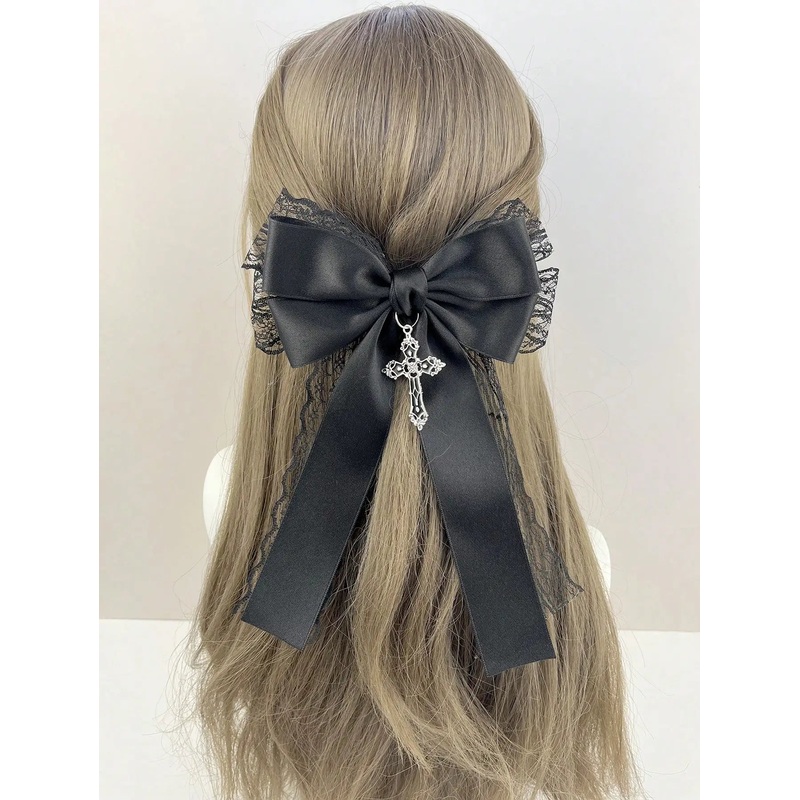 Ladies’ black lace bow hair accessory hair clip Gothic cross with dark style