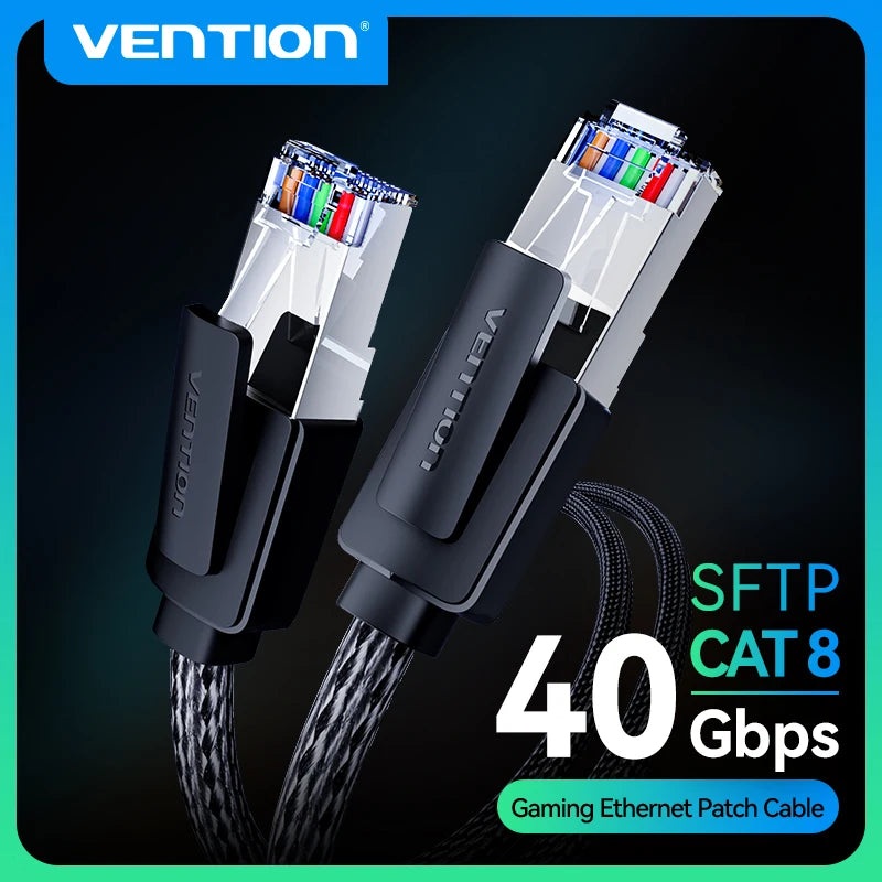 Vention Ethernet Cable CAT8 40Gbps Cotton Braided Network Lan Patch Cord for PC Modem Laptop PS 5/4 Router RJ45 Cable Ethernet