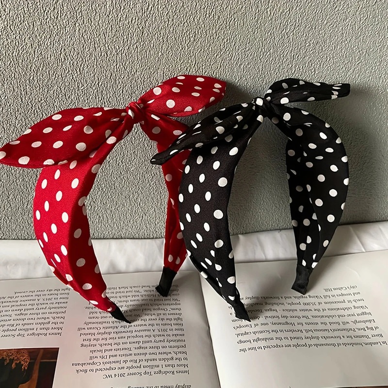 Wave Dot Rabbit Ear Bow fashionable Hair Hoop for Women’s Dress up