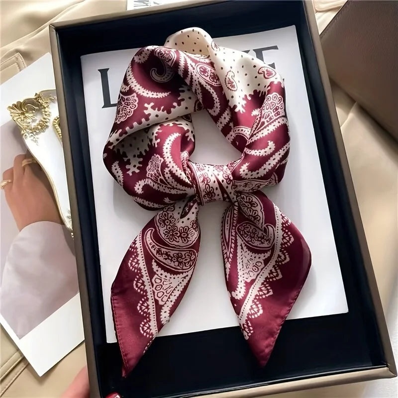 2025 New Paisley Print Small Square Scarf Soft Satin Silk-like Thin Neck Scarf Mature Style Sunscreen Headscarf For Women