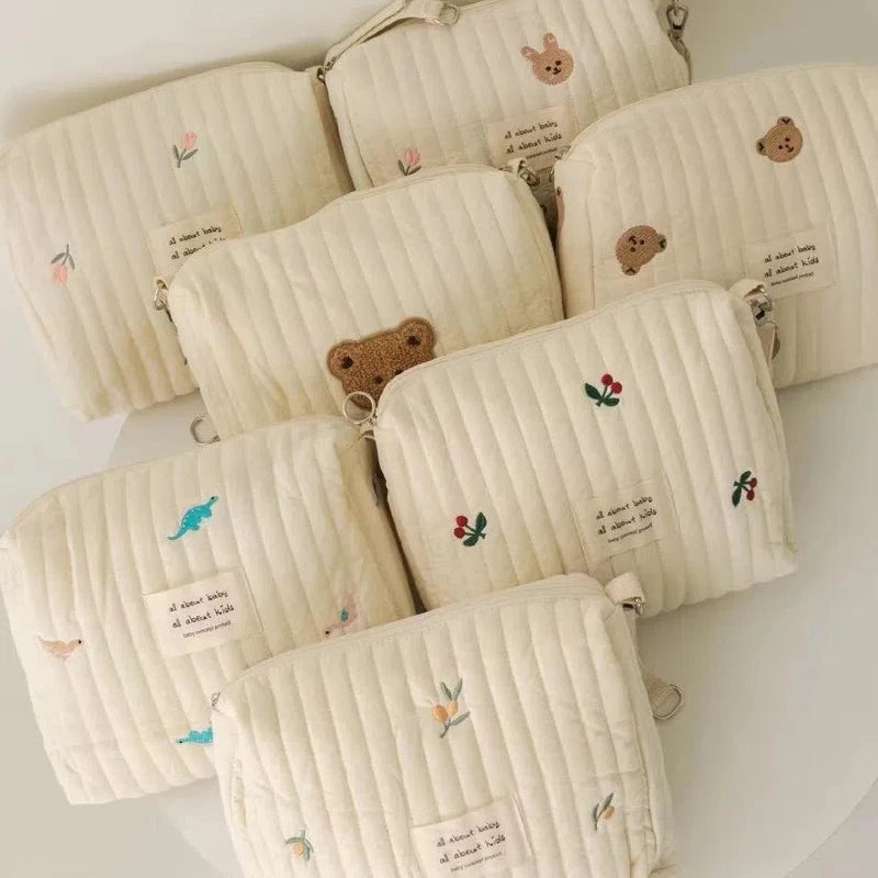 Cute printed embroidered mommy bag zipper single button newborn baby diaper storage bag travel cart storage bag