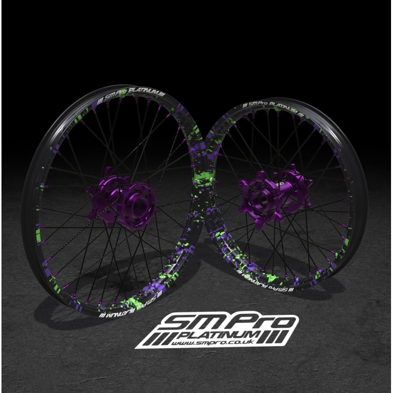 SM PRO SUR RON WHEEL SET 19/16 SPLATTERKOTE PURPLE/GREEN COMBO