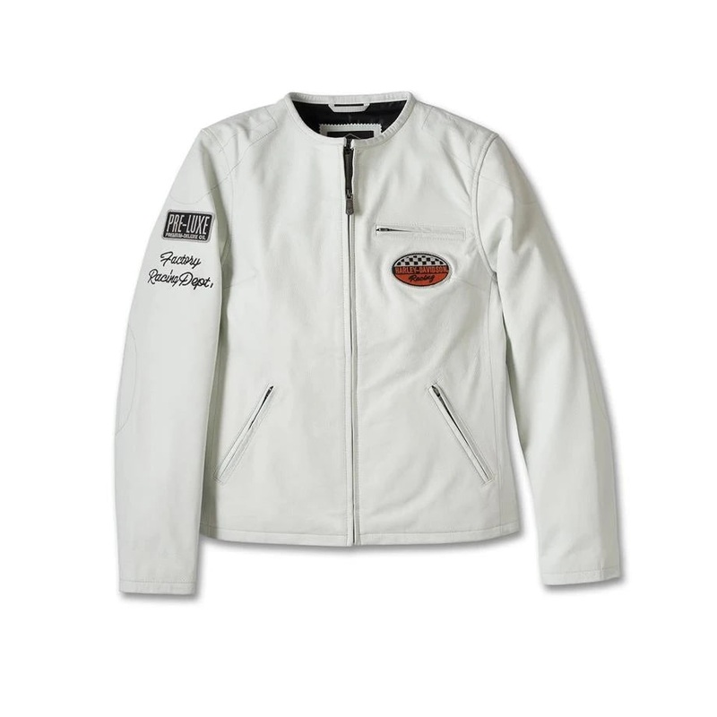 Harley Davidson Women’s 120th Anniversary Cafe Racer Leather Jacket – Bright White CL