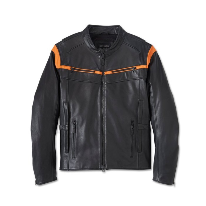 Harley-Davidson Men’s Capitol Triple Vent System 2.0 Leather Jacket – Harley Black & Harley Orange