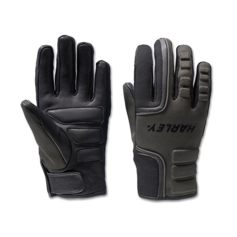 Harley-Davidson Women’s H-D Waterproof Dyna Knit Mixed Media Gloves – Black Olive & Harley Black