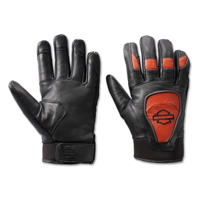 Harley-Davidson Men’s Ovation Waterproof Leather Gloves – Black & Vintage Orange