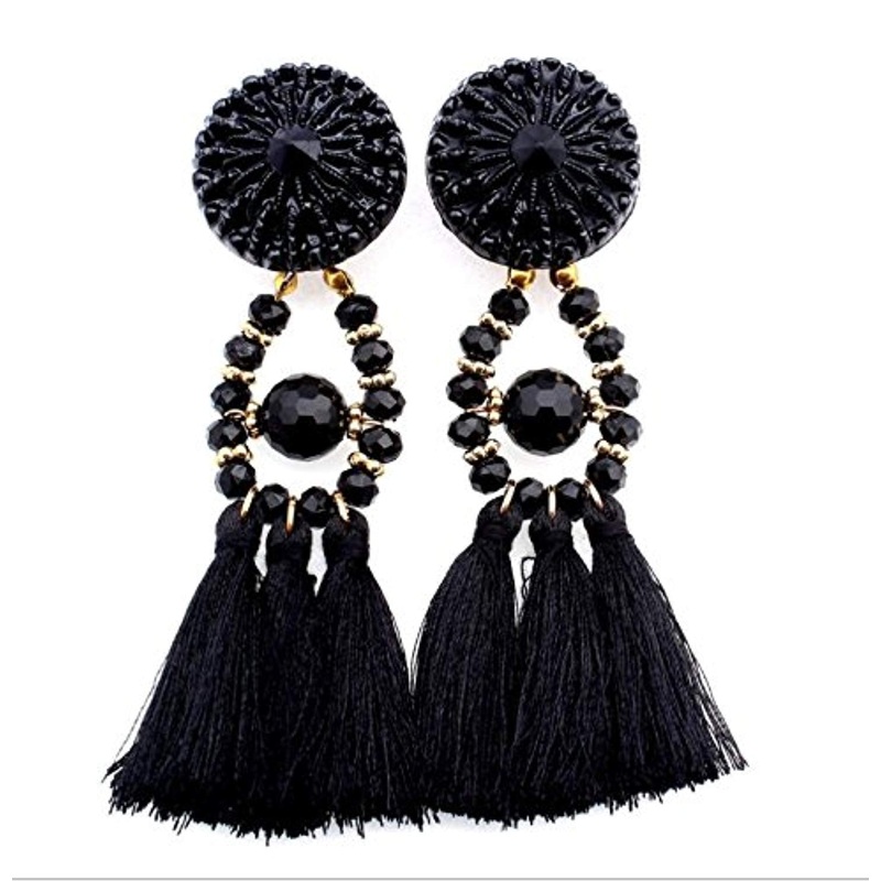 Electomania Bohemian Tassel Stylish Fancy Party Wear Earrings for Women & Girls 1 Pair (Black)