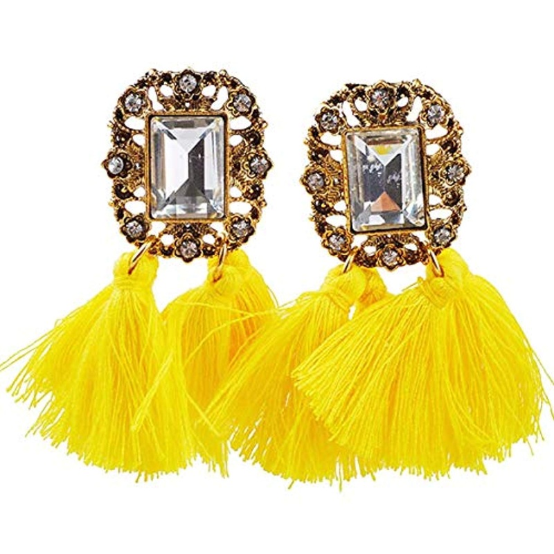 Electomania Bohemian Tassel Stylish Fancy Party Wear Earrings for Women & Girls 1 Pair (Yellow)