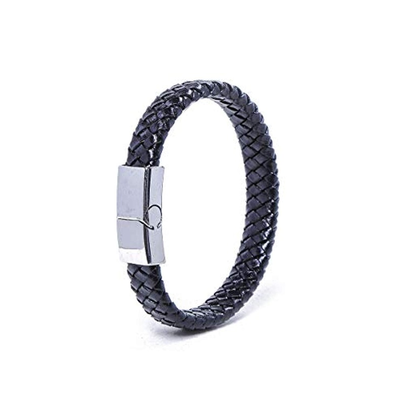 Electomania Braided Leather Stainless Steel Magnetic Clasp Bracelets for Men & Boys – Set of 1