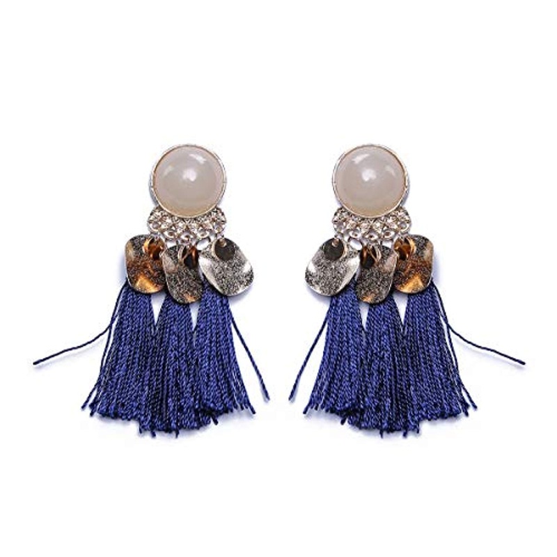 Electomania Dark Blue Metal Tassel Earrings for Women – 1 Pair