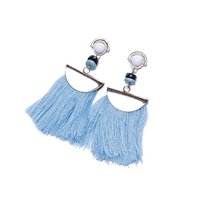 Electomania Fabric Metal Tassel Earrings for Girls and Women Blue