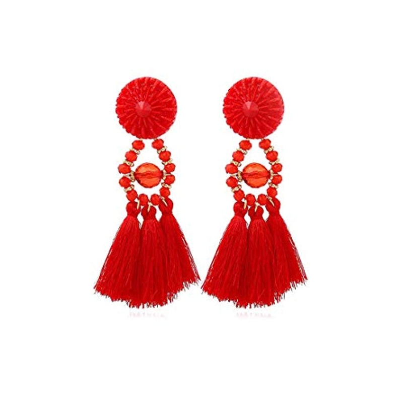 Electomania  Fancy Party Wear Bohemian Red Fabric Tassel Earrings for Women and Girls