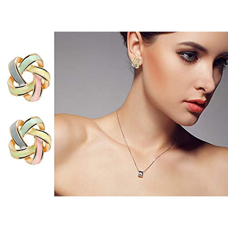 Electomania Fashion Essentials Intertwining Colour Alloy, Enamel Pops Knotted Stud Earrings Pair for Women