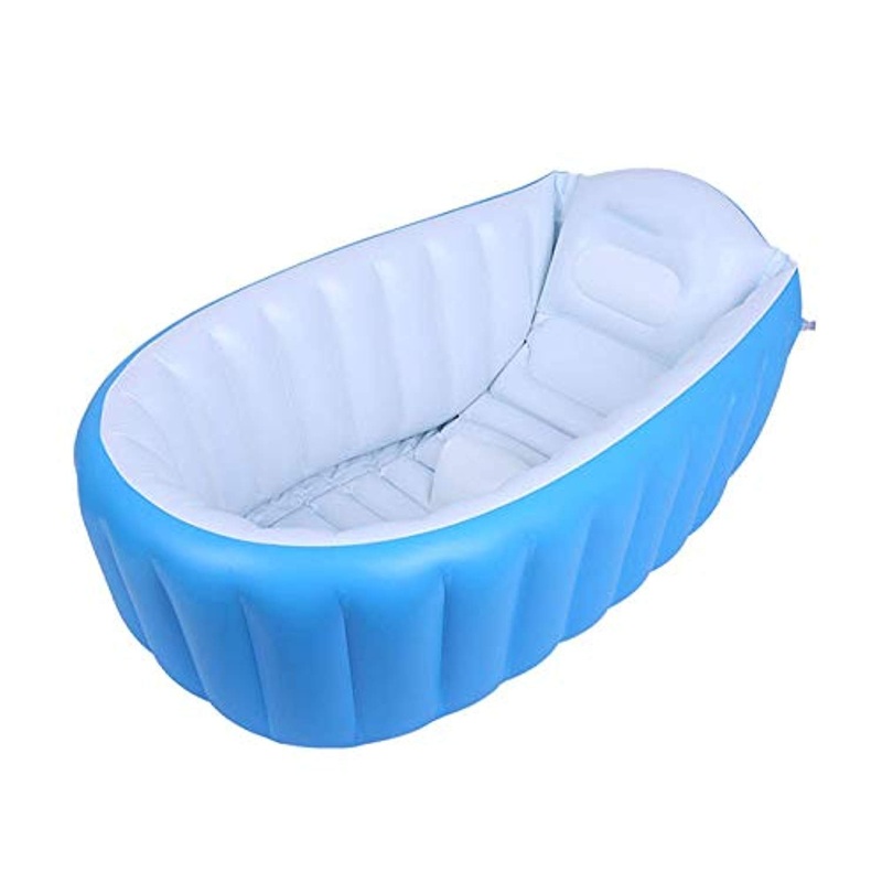 Electomania Inflatable Baby Bathtub, Portable Mini Air Swimming Pool Kid Infant Toddler Thick Foldable Shower Basin with Soft Cushion Central Seat (Blue)