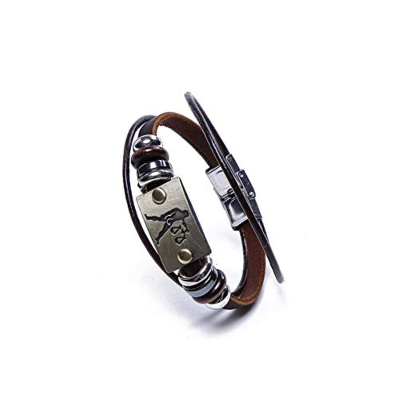 Electomania Zodiac Star Sign Wristband Handmade Black Leather
