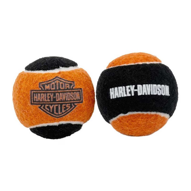 Harley-Davidson Bar & Shield Tennis Ball Dog Toy Set w/ Squeakers – Black/Orange