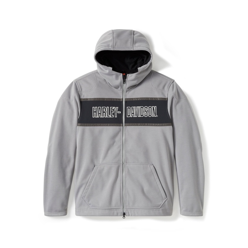 Harley-Davidson Men’s H-D Trenton Deflector 2.0 Hooded Riding Fleece – Colorblock – Billiard Grey & Harley Black