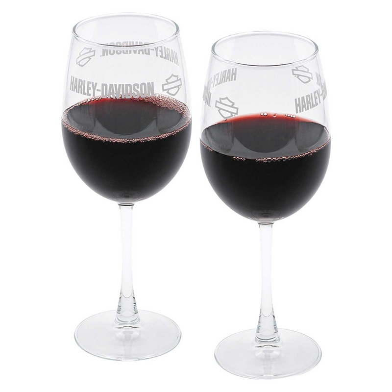 Harley-Davidson Premier Etched Bar & Shield Logo Wine Glass Set