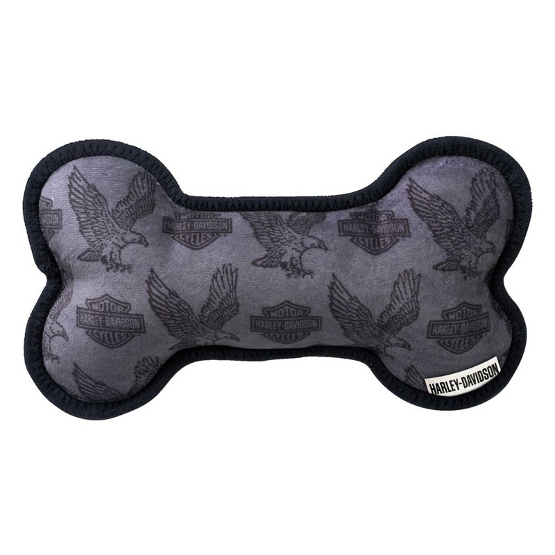 Harley-Davidson Repeat Bar & Shield Eagle Plush Bone Dog Toy w/ Squeaker  Grey