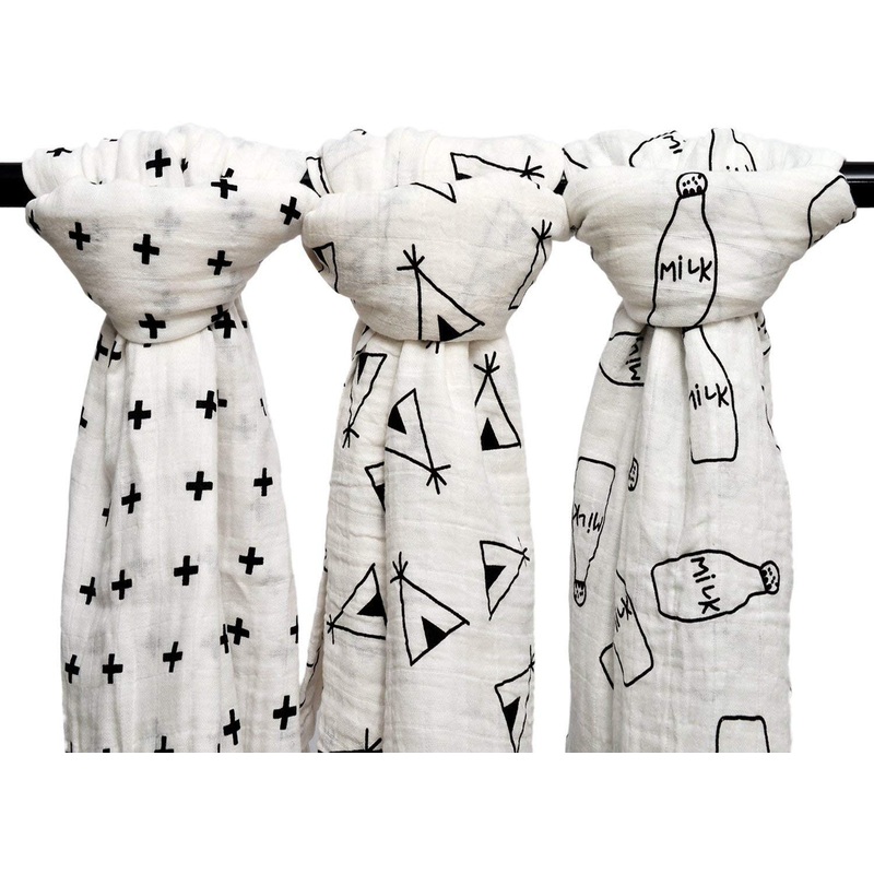 Electomania 3 Pack 0-3 Years Old of Baby Muslin Baby Swaddle Wrap Blankets, 43×43 inches Organic Cotton Muslin Receiving Blanket for Unisex Shower GiftRandom Pattern