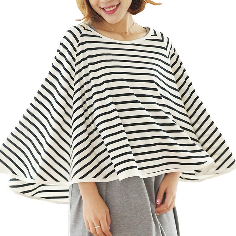 Electomania 360 Full Coverage Nursing Cover for Breastfeeding – Luxurious, Soft Breathable Cotton in Poncho Style (Black & White)