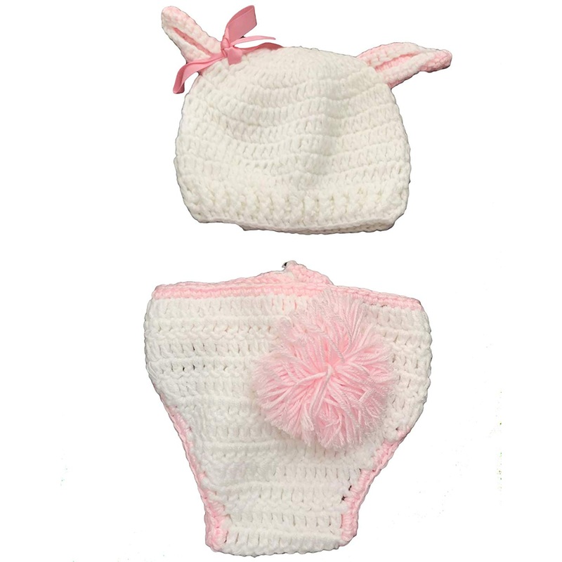 Electomania  Baby Rabbit Designer Crochet Clothing Best Costume Photography Props Baby Shower (1 Shorts and 1 Cap) (Pink)