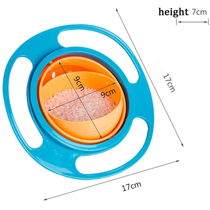 Electomania Baby Rotate Spill-Proof Bowl Funny Kids 360 Rotation Gyroscope Trainning Tableware with Lid (Blue and Orange