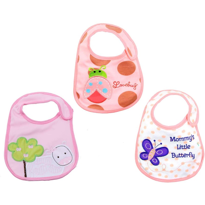 Electomania Cartoon Printed Soft Cotton Toddler/Baby Bibs – Butterfly, Cow & Ladybug (Pack of 3Pink)