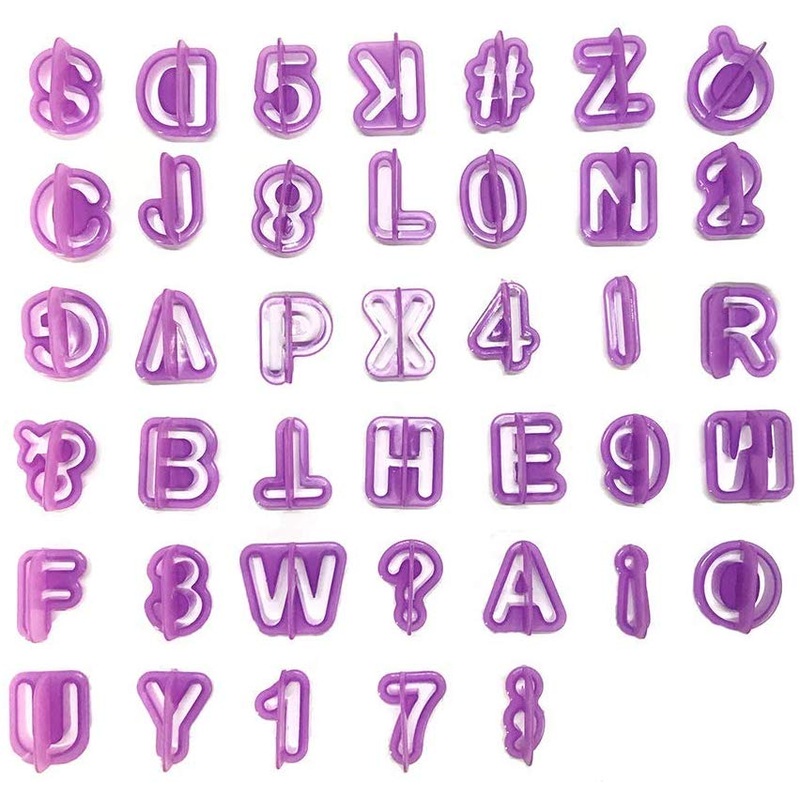 Electomania DIY Fondant Cake Embosser Cutter Alphabet Letters Numbers Mold Set Bento Lunch Box Accessories for Kids (Purple) Pack of 40 Pieces