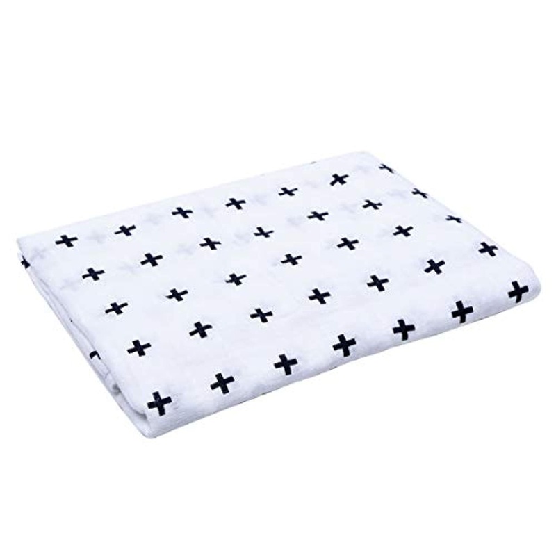 Electomania Newborn Baby Soft Muslin Cotton Cross Print Swaddle Blanket Bath Towel Nursery Bedding