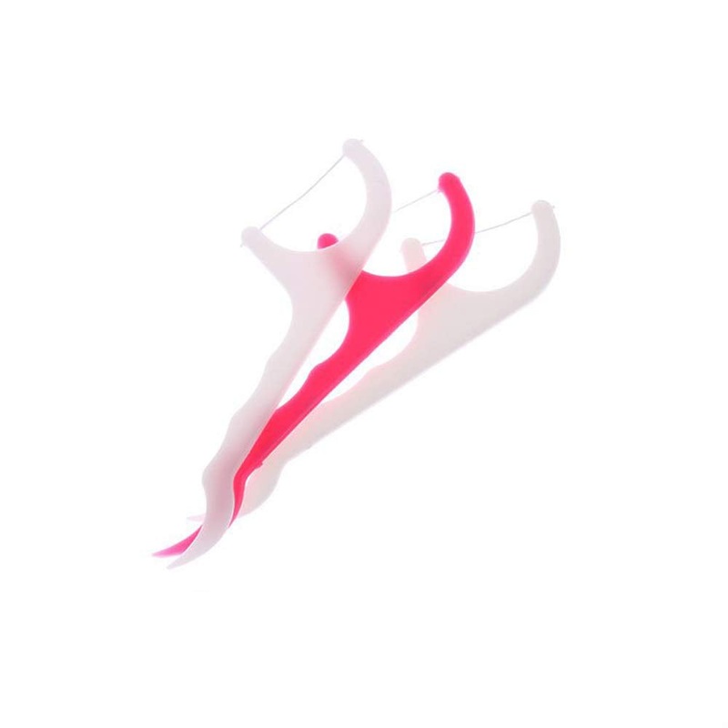 Electomania Pack of 100Pcs New Dental Tooth Pick Flossers Toothpick Cleaners, Tooth Flossing Head Oral Dental Hygiene Brush, Tooth Cleaning Tool ( White Pink )