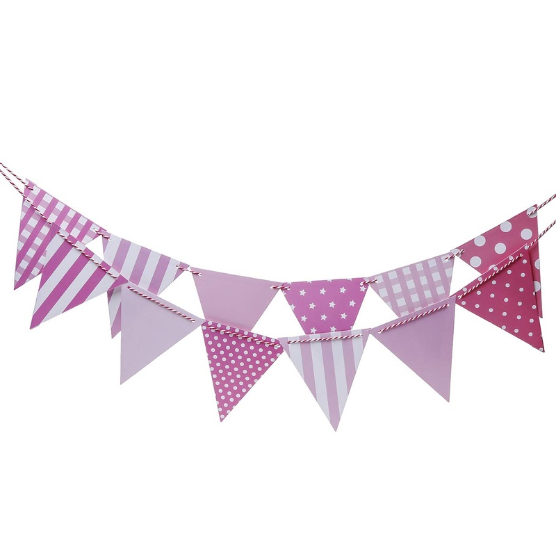 Electomania Party Bunting Flags Banner for Kids Room, Play School Decoration, Birthday Party, Baby Shower – Pink