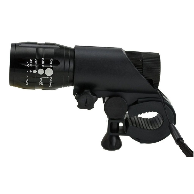 Electomania Zoomable Mode Bicycle Headlight Led Flashlight Front Bike Light Lamp Mount Torch + Holder Clip Mount (Black)