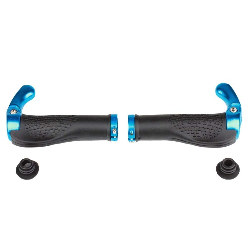 Electomania 1 Pair Unisex Bicycle Handlebar Grips Riding Cycling Lock-On Handle Bar Ends Ergonomic Rubber for Mountain Road MTB Bike Accessories with End Plugs Blue and Black