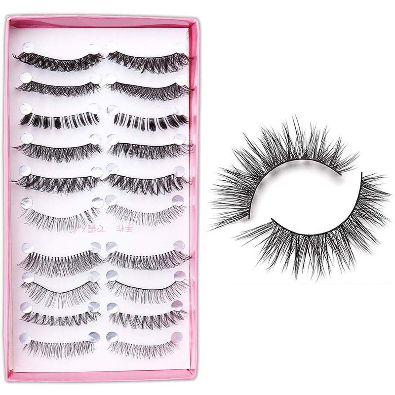 Electomania 10 Pairs Mixed Style Multipack False Eyelash 3D Soft Mink Eyelashes Wispy Long False Lashes Natural Eye Makeup Eye Lashes (Black)
