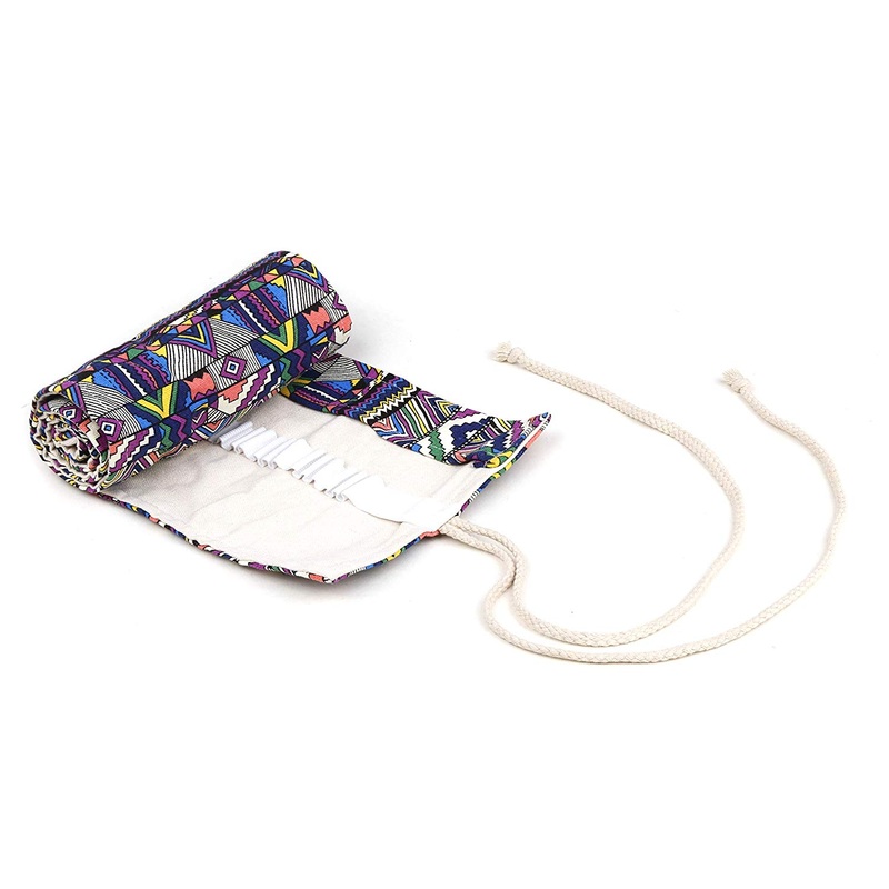 Electomania 72 Holes Ethnic Canvas Wrap Roll Up Pencil and Pen Bag Holder (Multicolour)