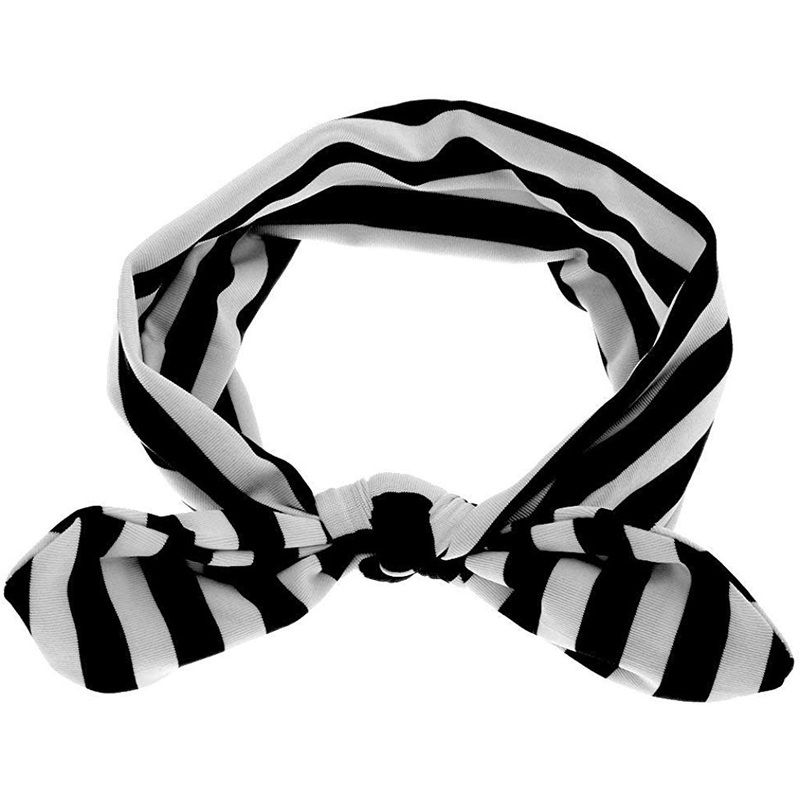 Electomania Baby Girl’s Kids Cute Bow Headband Stripe Hairband Turban Soft Headwear Accessories (Black)