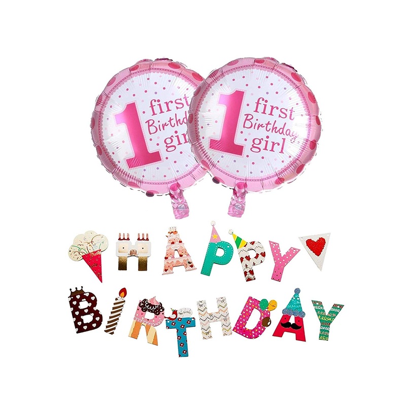 Electomania Birthday Girl Foil Balloon and Banner for Kids ( 3 in 1 ,Multicolor )