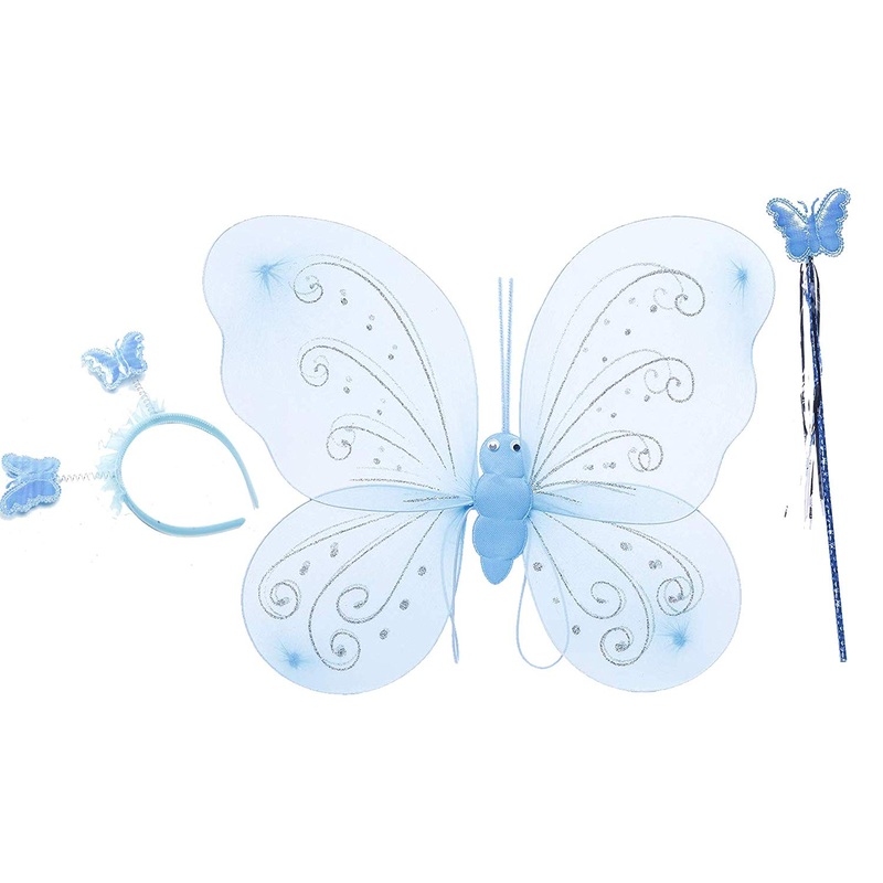 Electomania Butterfly Wings Costume for Baby Girl Angel for Birthday Party 3 in 1 Set (Blue)