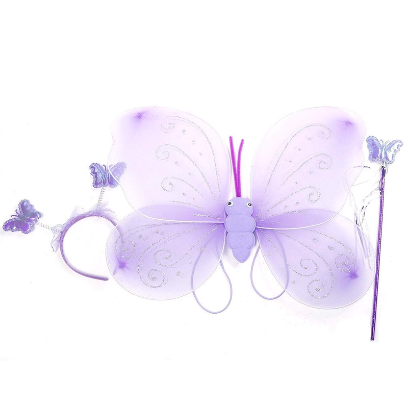 Electomania Butterfly Wings Costume for Baby Girl Angel for Birthday Party 3 in 1 Set (Purple)