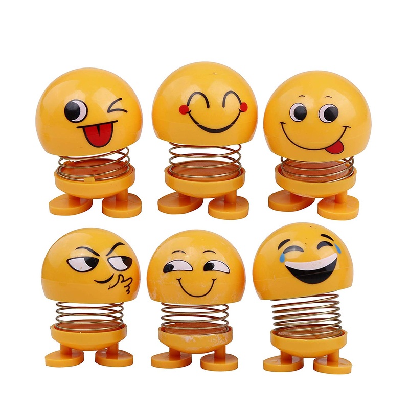 Electomania Car Cute Emoji Shaking Head Dolls Face Springs Dancing Toys for Shaking Car Instrument Decoration / 6 Pcs – Yellow