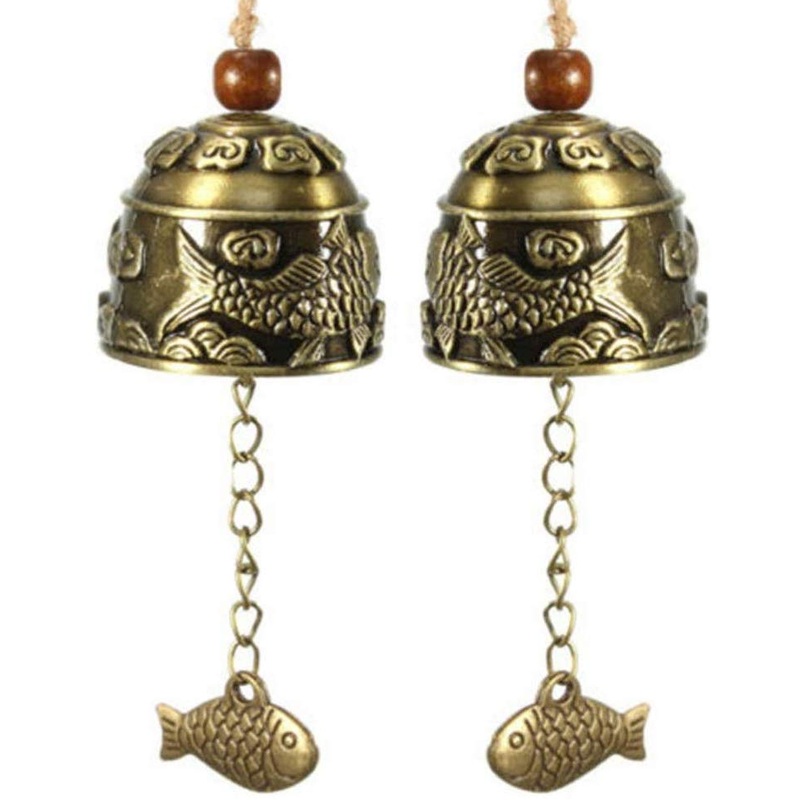 Electomania  Chinese Dragon/Fish Feng Shui Bell Blessing Good Luck Fortune Hanging Wind Chime Set of 2