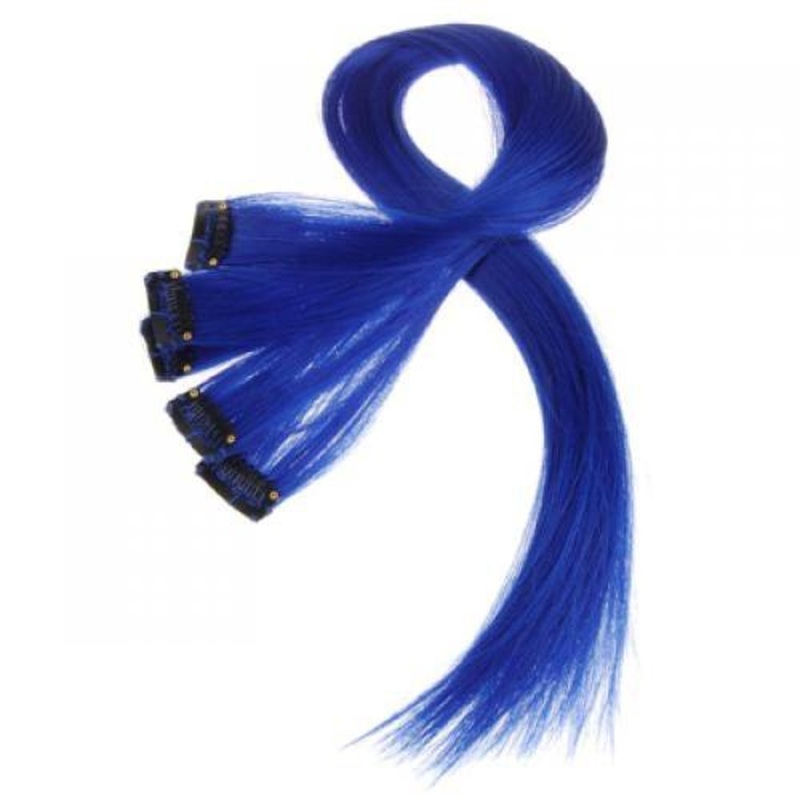 Electomania Clip-on Hair Extensions Straight Wigs Long Hairpieces (25 Inch, Dark Blue) – Pack of 5 Pieces
