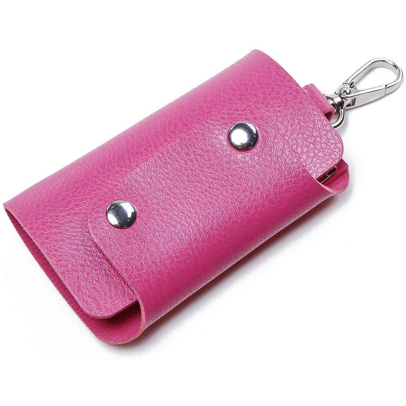 Electomania Leather Pouch Keychain Leather Wallet Keychain/Safety Key Pouches (Rose red)