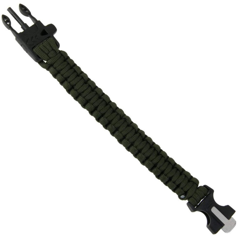 Electomania Outdoor Paracord Bracelet with Flint Fire Starter Scraper Whistle (Army, 54000255MG)