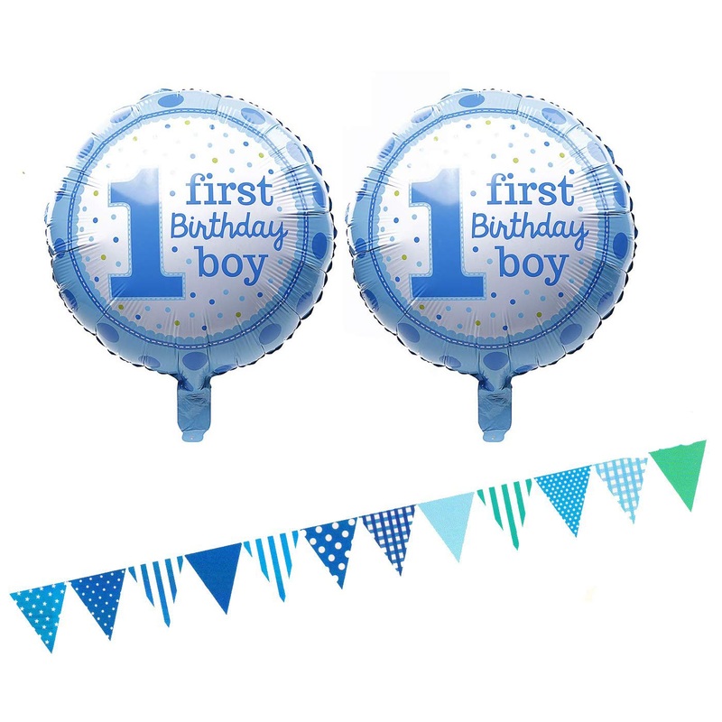 Electomania  Party Bunting Flags Banner for Kids Room Birthday Balloon Birthday Party Decoration 3 in 1 Set (Blue)